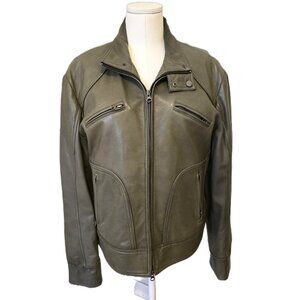Men's Danier Genuine Leather Moto Jacket Grey Taupe Fall Zip Up Racer Sz M